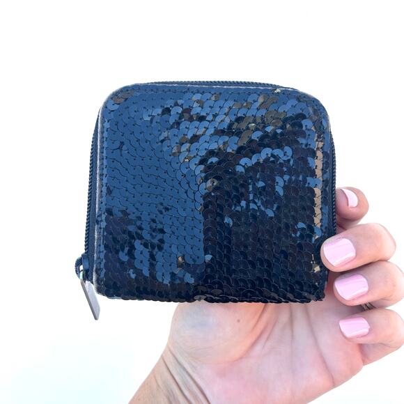 Vintage Miu Miu Y2K 2000s Black Sequin Zip Around Wallet Prada Small Micro - Picture 3 of 10